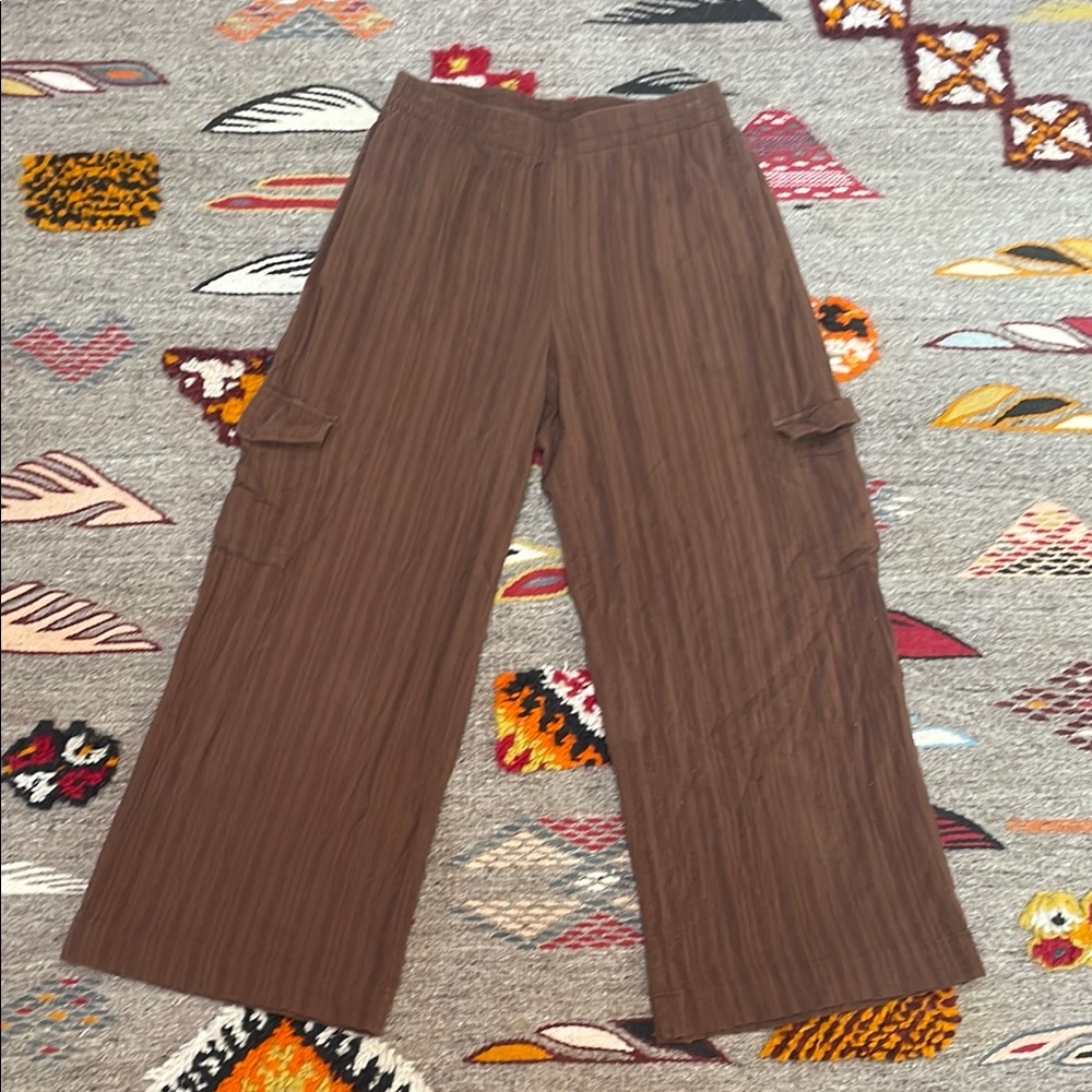 Cotton high waist wide leg pants